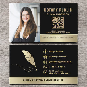 Notar Signatur Agent QR Code Foto Black & Gold Visitenkarte
