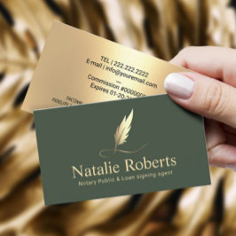 Notar Signatur Agent Sage Green & Gold Quill Logo Visitenkarte