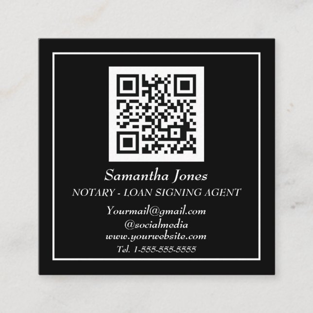 Notar Signature Agent QR Code Scannable Black Quadratische Visitenkarte (Vorderseite)