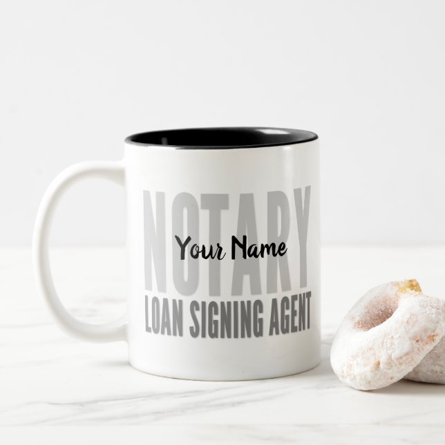 Notar Signing Agent Black Schriftart individuell a Zweifarbige Tasse (Mit Donut)
