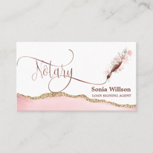 Notar Signing Agent Moderne Rose Gold Agate B Visitenkarte