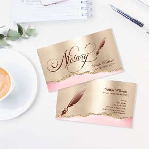 Notar Signing Agent Moderne Rose Gold Agate B Visitenkarte