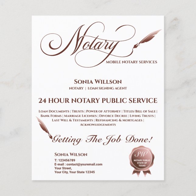 Notar- und Kreditsignierungs-Agent Rosa Rosa Fahne Flyer (Vorne)