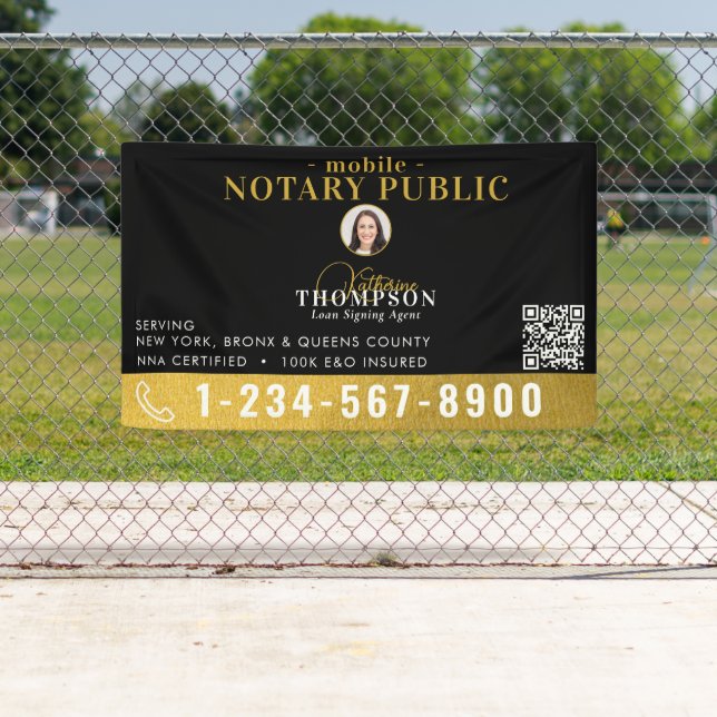 Notar-Unterzeichnungsagent Black Gold Foto QR-Code Banner (Insitu)