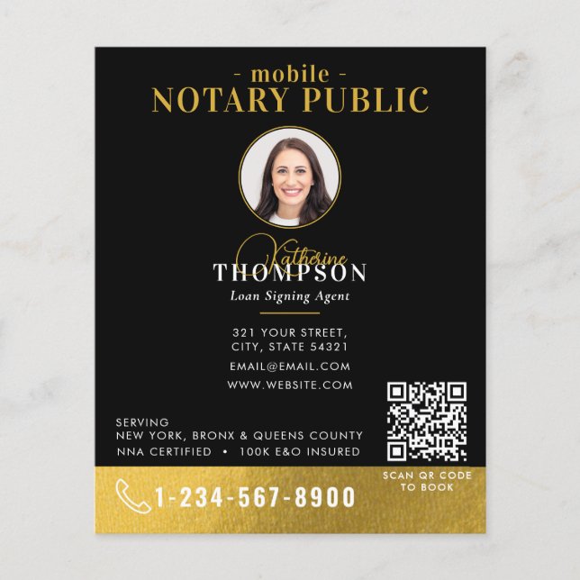 Notar-Unterzeichnungsagent Black Gold Foto QR-Code Flyer (Vorne)