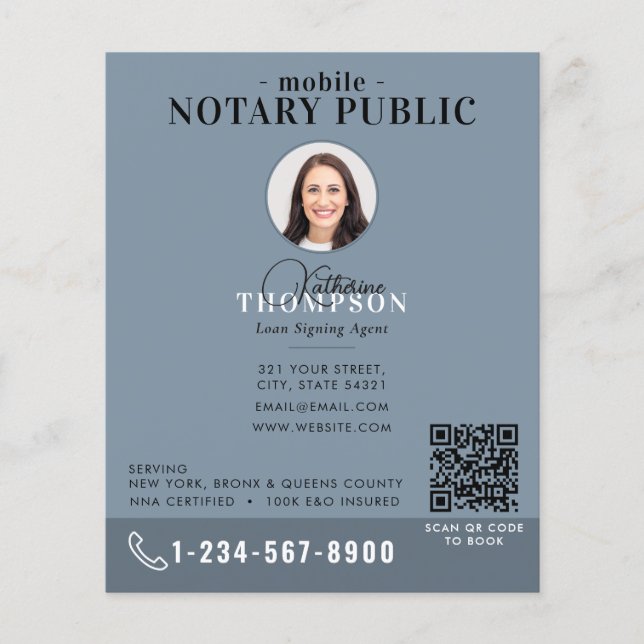 Notar-Unterzeichnungsagent Modern Blau Foto QR-Cod Flyer (Vorne)