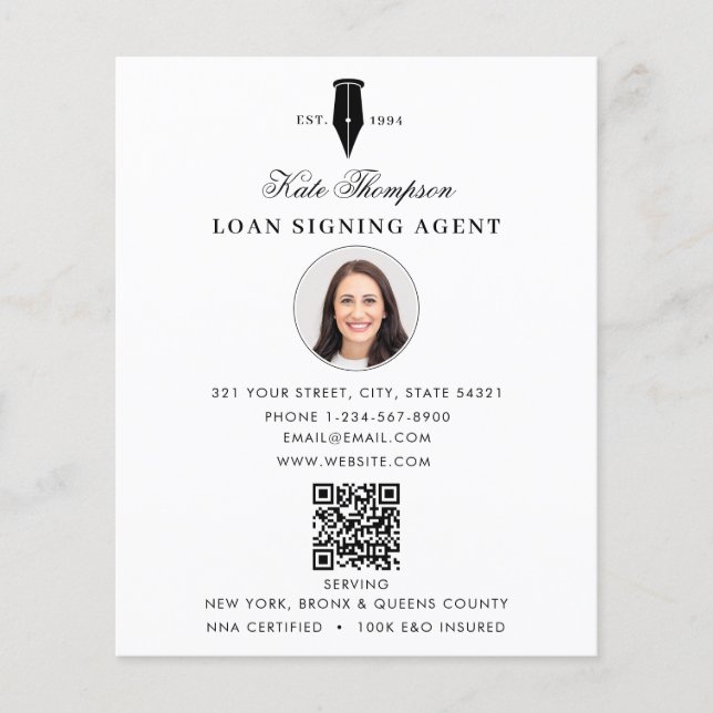 Notar-Unterzeichnungsagent  Moderne weiße QR-Code- Flyer (Vorne)