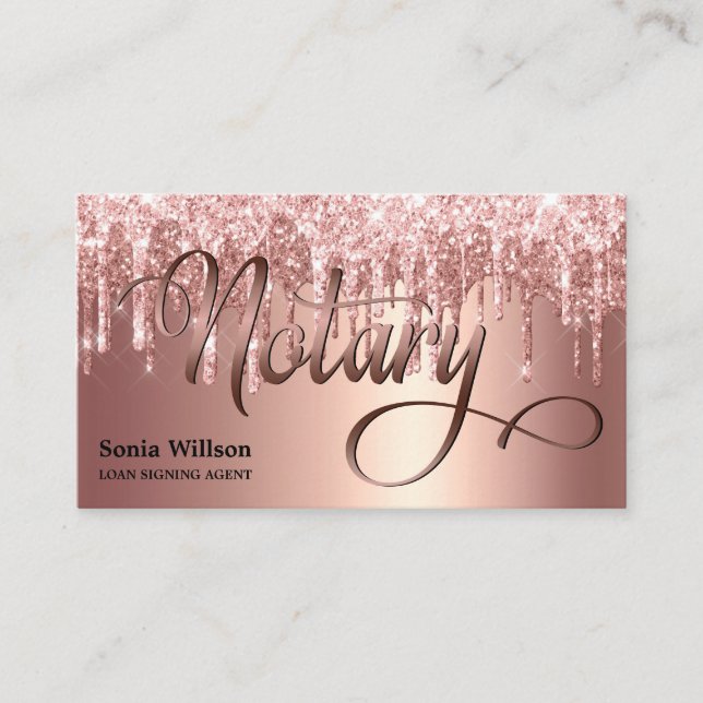 Notarchiv für Rose, goldfarbene Schreibfeder Visitenkarte (Vorderseite)