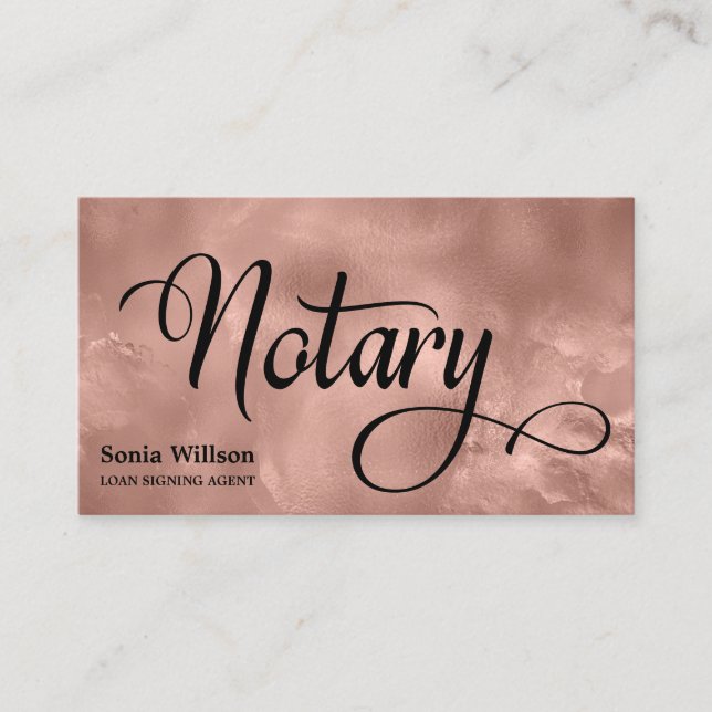 Notarchiv für Rose, goldfarbene Schreibfeder Visitenkarte (Vorderseite)