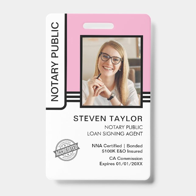 Notare Public Loan Signature Agent ID Abzeichen Ausweis (Vorderseite)