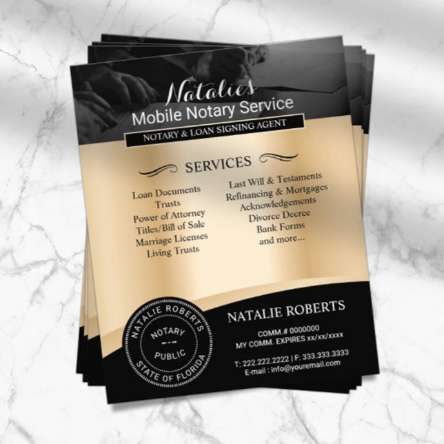 Notare Public Loan Signing Agent Black & Gold Flyer (Von Creator hochgeladen)