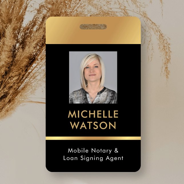Notarkredit Signieren Agent Foto ID Black & Gold Ausweis (Modern employee photo ID badge in black and gold)