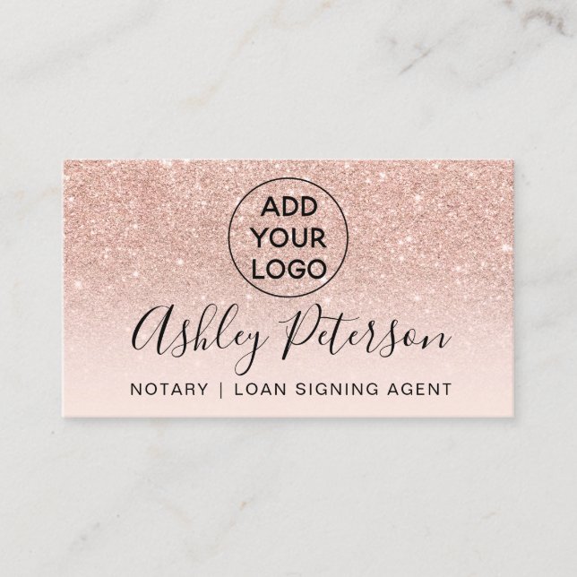 Notarlogo typografie blush Rose Gold Glitzer Visitenkarte (Vorderseite)