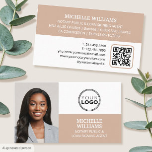 Notarsignatur Agent Foto Logo QR Code Beige Visitenkarte