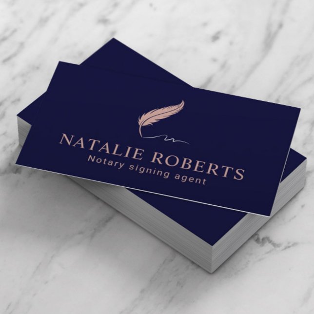 Notarsignatur Agent Quill Logo Navy & Rose Gold Visitenkarte (Von Creator hochgeladen)