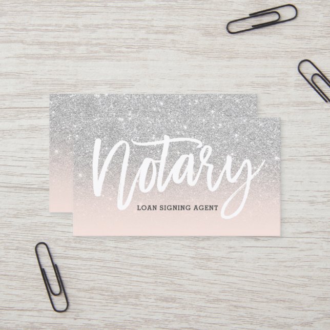 Notartypographie-Silber-Glitter erröten Rosa Visitenkarte (Vorderseite/Rückseite Beispiel)