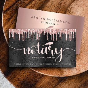 Notary Agent Rose Gold Glitzer Script Black Visitenkarte