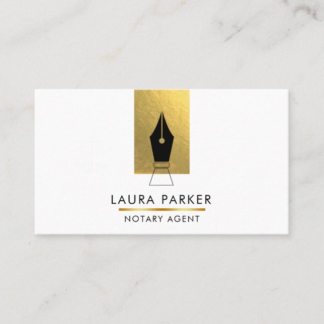 Notary Bank Agent Gold Nib Business Card Visitenkarte (Vorderseite)