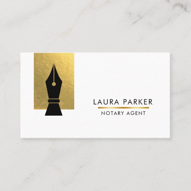 Notary Bank Agent Gold Nib Business Card Visitenkarte (Vorderseite)