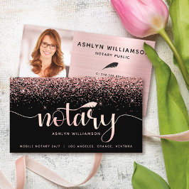 Notary Black Pink Glitzer Foto Loan Signing Agent Visitenkarte