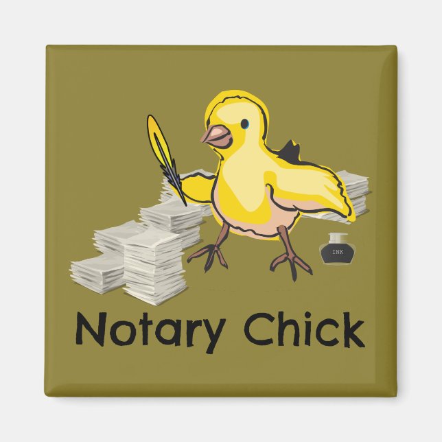 Notary Chick Yellow Feather Quill and Documents Magnet (Vorne)