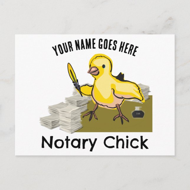 Notary Chick Yellow Feather Quill Customized Name Postkarte (Vorderseite)