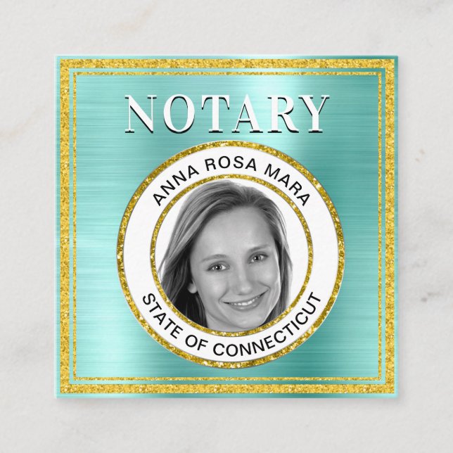 *~* NOTARY FOTO METAL AQUA Agent Quadratische Visitenkarte (Vorderseite)