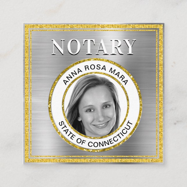 *~* NOTARY FOTO METAL SILVER Signierung Agent Quadratische Visitenkarte (Vorderseite)