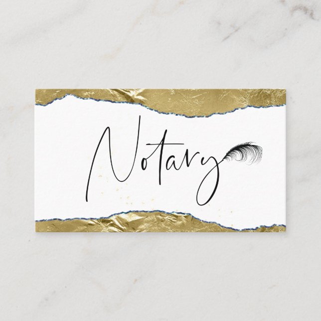 *~* NOTARY FOTO Pen Feather Signieren Agent GOLD Visitenkarte (Vorderseite)