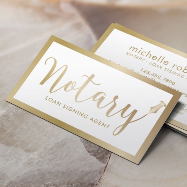 Notary Loan Signature Agent Moderne Goldtypografie Visitenkarte (Von Creator hochgeladen)