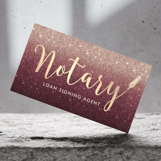 Notary Loan Signing Agent Burgundy Rose Gold Ombre Visitenkarte (Von Creator hochgeladen)