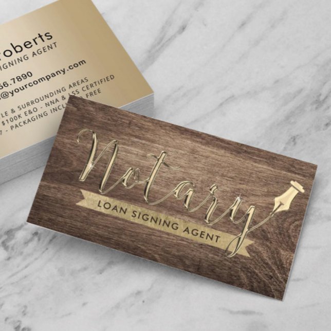 Notary Loan Signing Agent Classy Wood & Gold Visitenkarte (Von Creator hochgeladen)