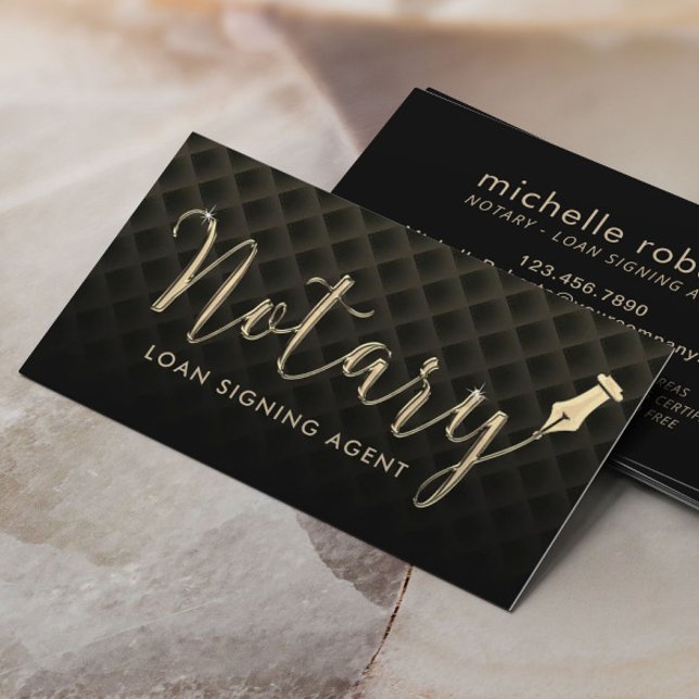 Notary Loan Signing Agent Gold Pen 3D Script Lux Visitenkarte (Von Creator hochgeladen)