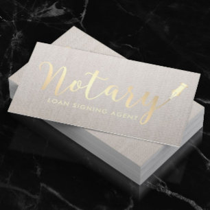 Notary Loan Signing Agent Gold Script Classy Linen Visitenkarte
