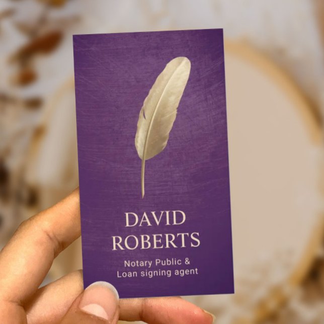 Notary Loan Signing Agent Lila & Gold Quill Pen Visitenkarte (Von Creator hochgeladen)