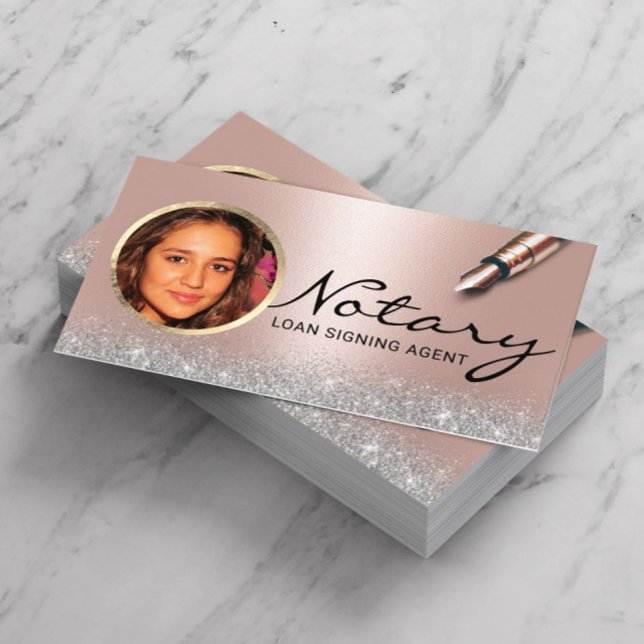 Notary Loan Signing Agent Moderne Rose Gold Foto Visitenkarte (Von Creator hochgeladen)