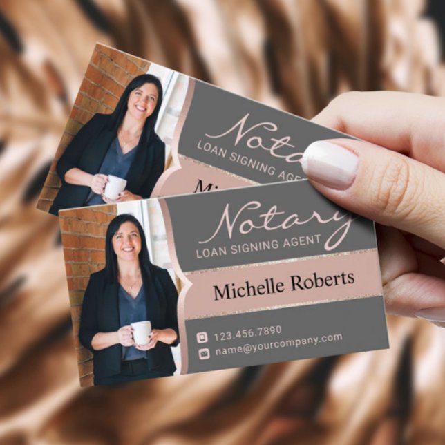 Notary Loan Signing Agent Moderne Rose Gold Foto Visitenkarte (Von Creator hochgeladen)