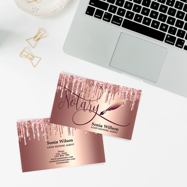 Notary Loan Signing Agent Moderne Rose Gold Glitze Visitenkarte (Von Creator hochgeladen)