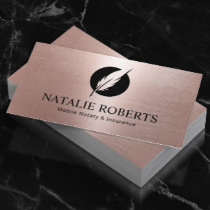 Notary Loan Signing Agent Moderne Rose Gold Quill Visitenkarte
