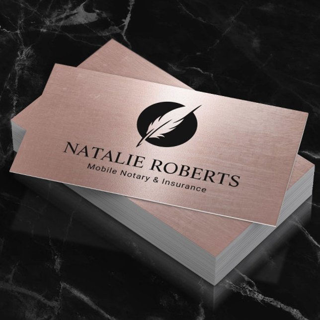 Notary Loan Signing Agent Moderne Rose Gold Quill Visitenkarte (Von Creator hochgeladen)