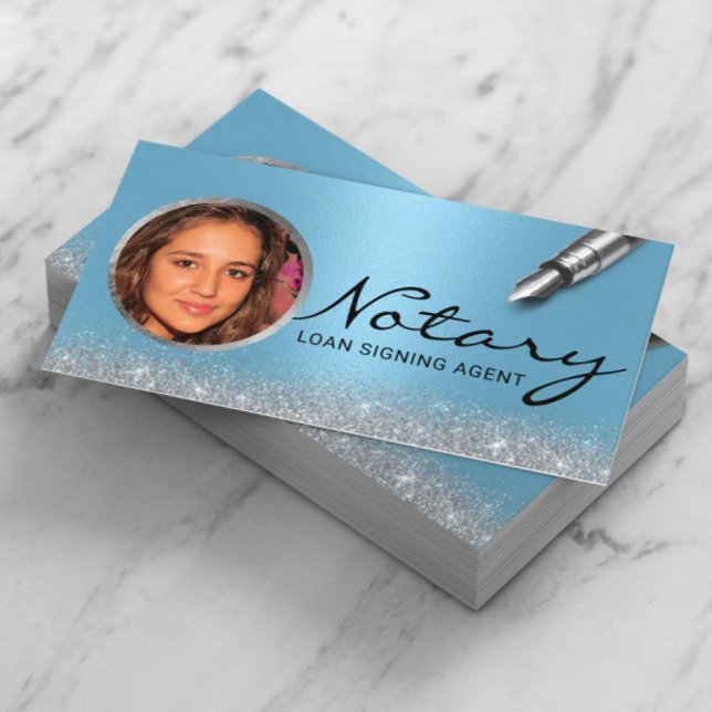 Notary Loan Signing Agent Modernes Blue Foto Visitenkarte (Von Creator hochgeladen)