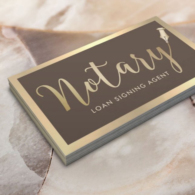 Notary Loan Signing Agent Modernes Gold & Brown Visitenkarte (Von Creator hochgeladen)