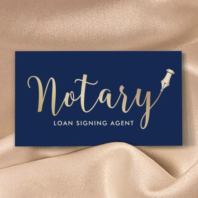Notary Loan Signing Agent Navy Blue & Gold Visitenkarte (Von Creator hochgeladen)