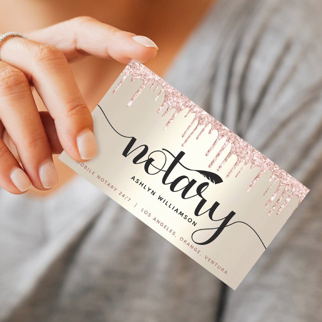 Notary Loan Signing Agent Pink Glitzer Script Gold Visitenkarte (Von Creator hochgeladen)