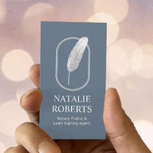 Notary Loan Signing Agent Quill Logo Dusty Blue Visitenkarte