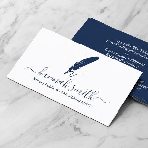 Notary Loan Signing Agent Quill Logo Schlicht Navy Visitenkarte