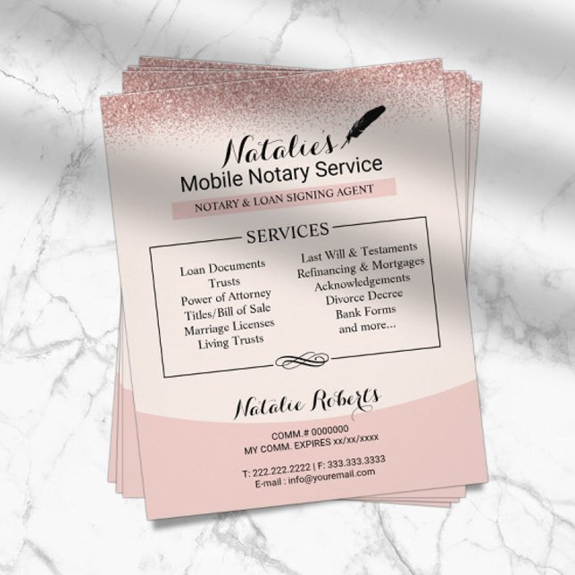 Notary Loan Signing Agent Rose Gold Glitzer Flyer (Von Creator hochgeladen)