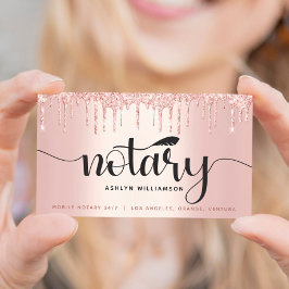 Notary Loan Signing Agent Rose Gold Glitzer Script Visitenkarte