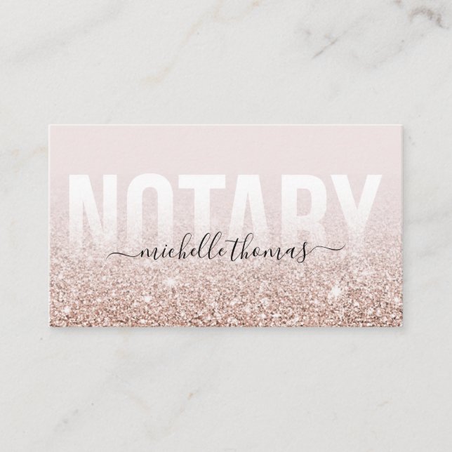 Notary Loan Signing Agent Rose Gold Glitzer Visitenkarte (Vorderseite)