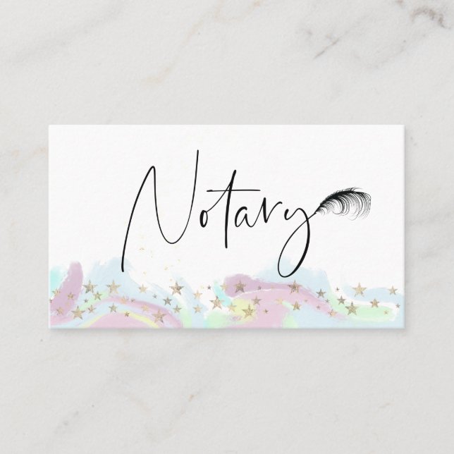 *~* NOTARY Pen Feather Signing Agent FOTO Stars Visitenkarte (Vorderseite)